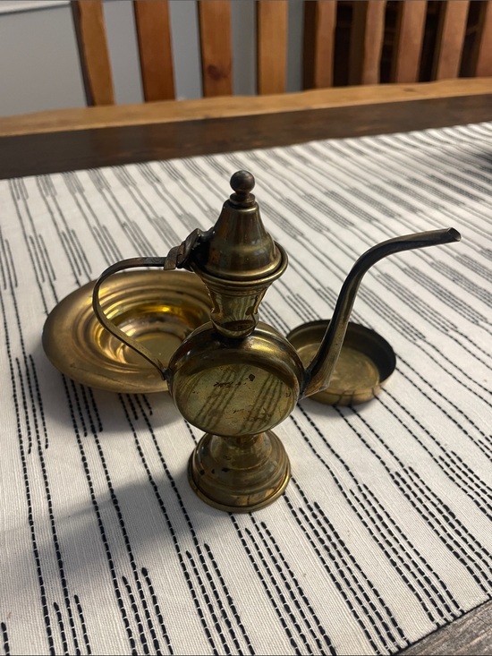 Other - Small Brass Teapot with Curved Spout - Antique-Style Accent